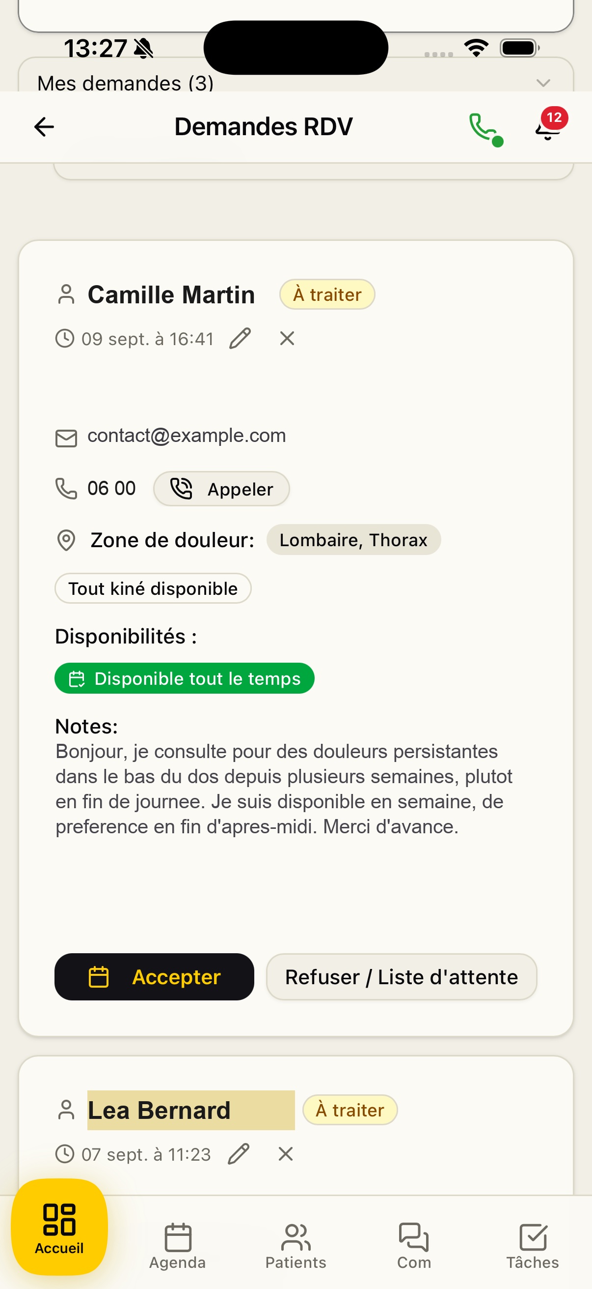 Validation d'une demande de RDV